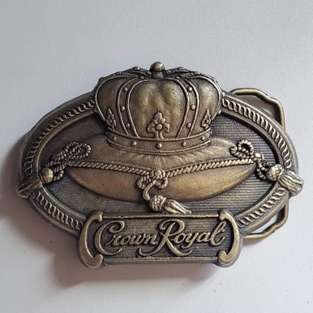 Crown Royal Canadian Whisky Belt Buckle Brass Tone Seagrams Crown Pillow Logo